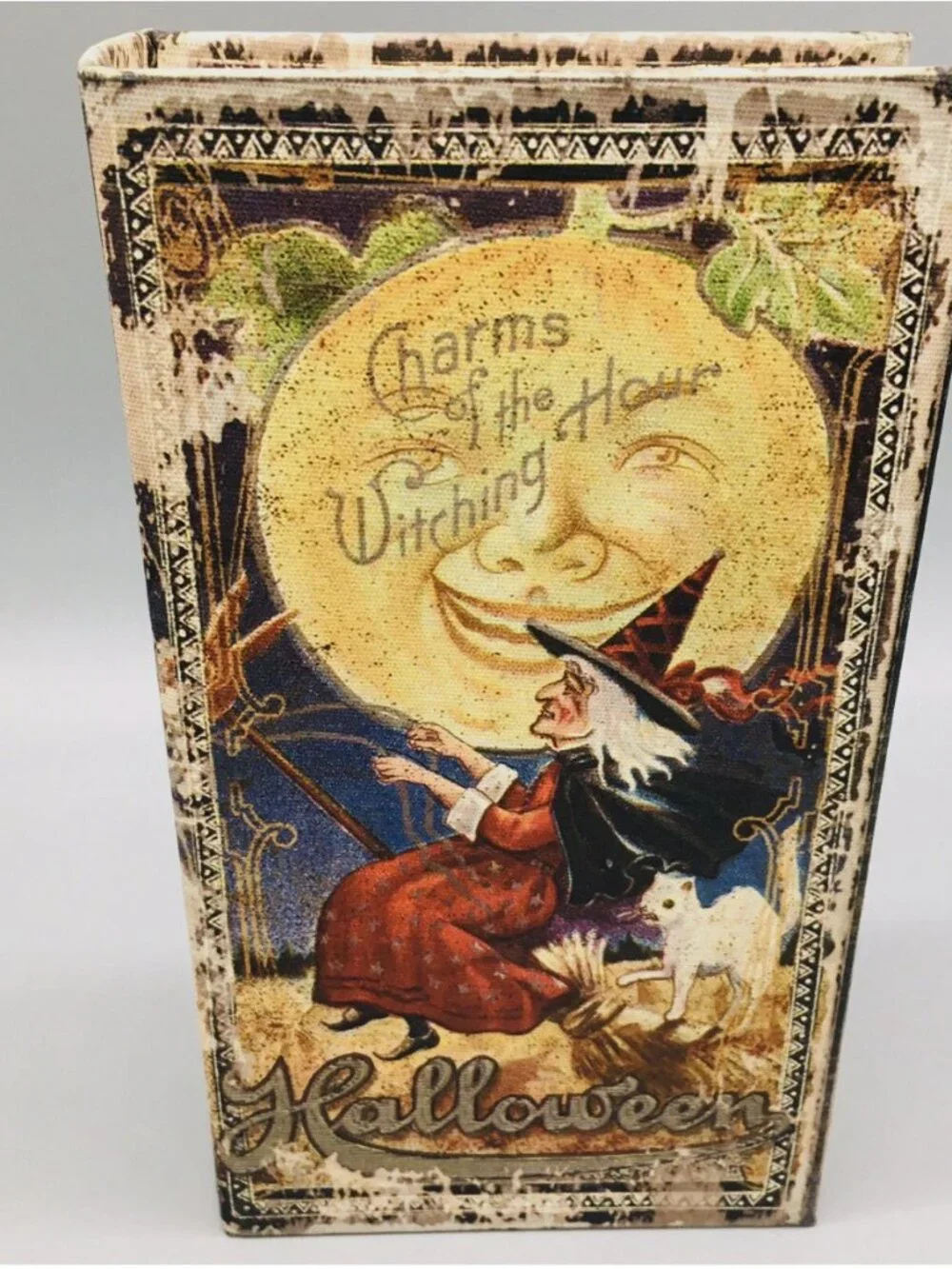 3pc Halloween Witch Handbook Faux Book Distressed Stash Storage Box Decor Prop